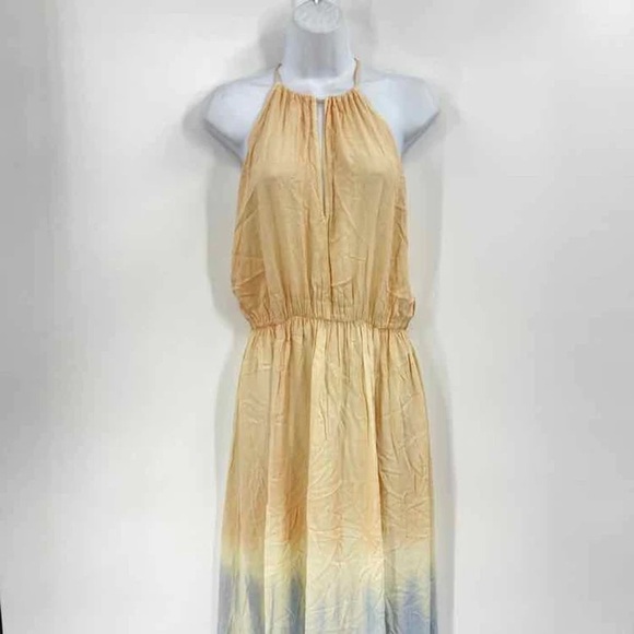 Lulus Size M Sweet Sunset Ombre Dip Dyed Halter Maxi Dress Blue Blush Cream - Picture 9 of 15